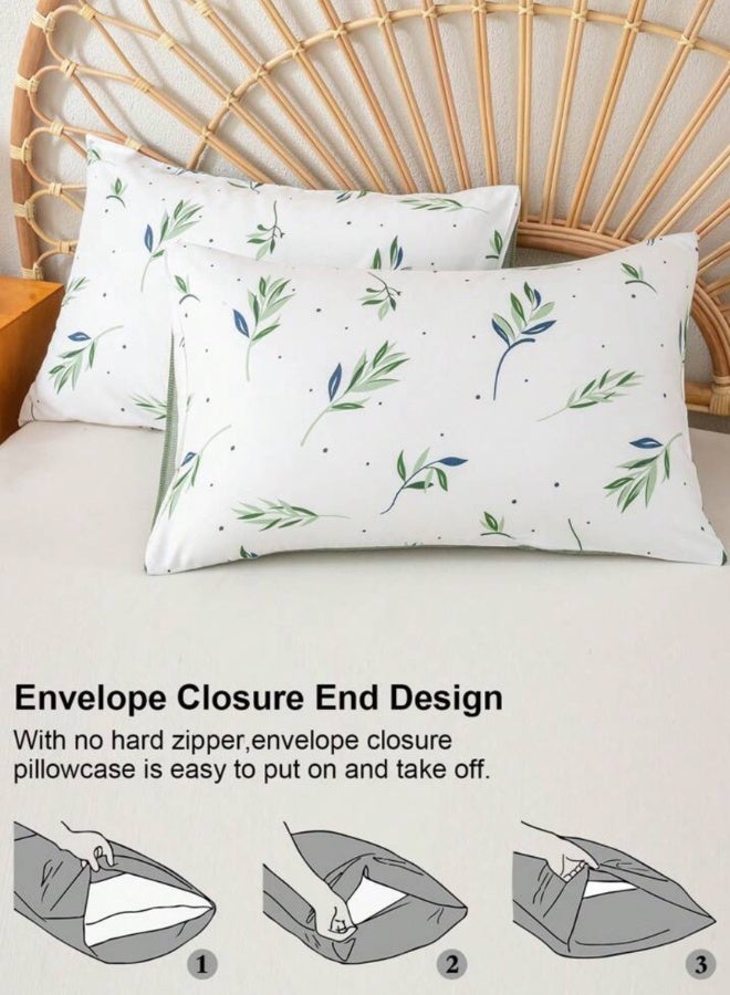 LUNA Home طقم سرير مفرد 4 قطع (غطاء لحاف - 160*210 سم؛ 1 ملاءة مشدودة 100*200+30 سم؛ 2 غطاء وسادة - 50*75 سم). طقم سرير للأطفال بتصميم جميل لأوراق خضراء صغيرة. - Image 5